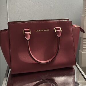 Michael Kors Raspberry Satchel with Gold Accents